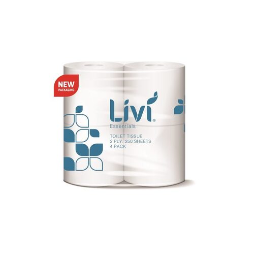 Livi Essentials Core Toilet Tissue 2Ply 250 Sheets 12 x 4 Packs - 1008E