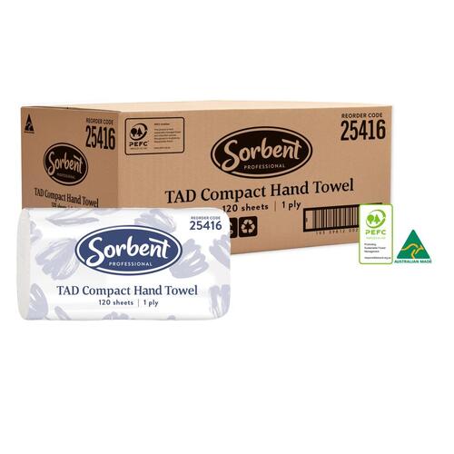 Sorbent Professional TAD Compact Hand Towel 1 Ply 120 Sheets - Carton 20