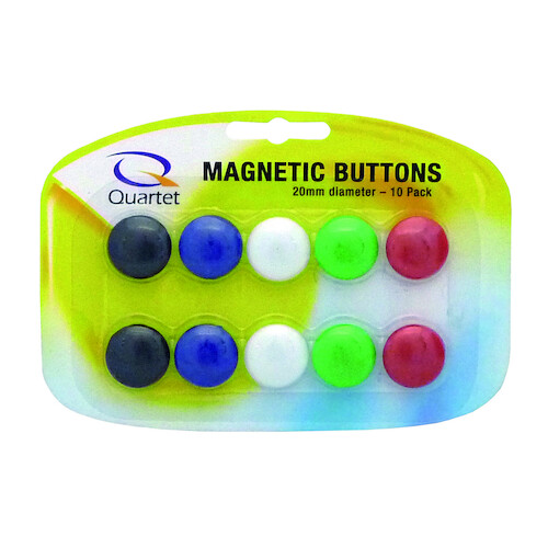 Quartet Magnetic Buttons, Magnets for Whiteboard, 20mm Assorted Colours QTTMB20ASSTD - 10 Pack