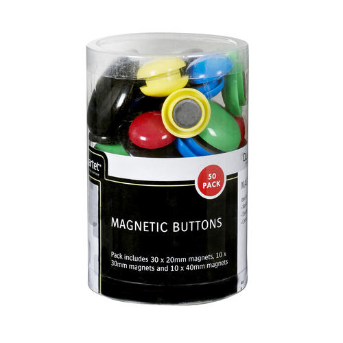 Quartet Magnetic Buttons, Magnets for Whiteboard, Assorted Sizes & Colours - 50 Pack