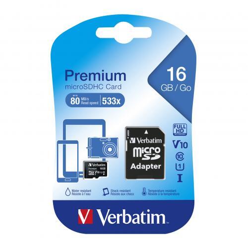 Verbatim 16GB SDHC Memory Card And Adapter - 44082