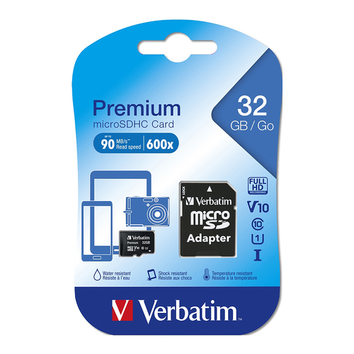 Verbatim 32GB Micro SDHC Memory Card and Adapter- 44083