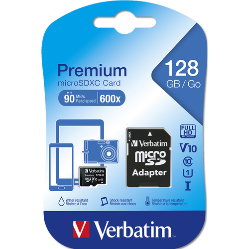 Verbatim 128GB SDHC Memory Card And Adapter - 44085