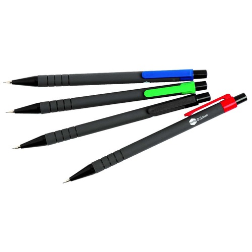 12 X Marbig Mechanical Lead Pencil With Eraser 0.5mm - Assorted Colours 