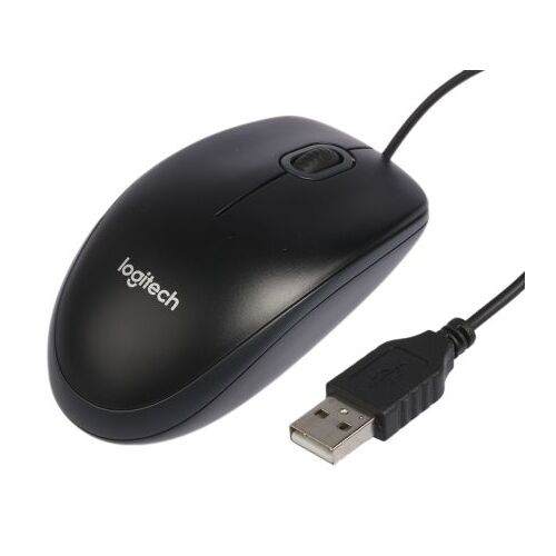 Logitech B100 800DPI Left Right Handed Optical USB Wired Mouse - Black