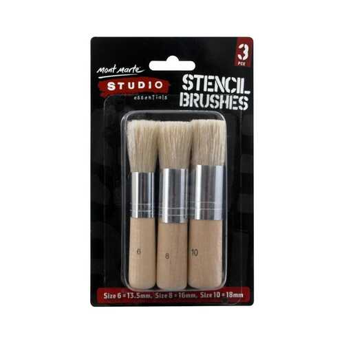Mont Marte Studio Wood Handle Hog Bristle Stencil Brushes - 3 Pack 
