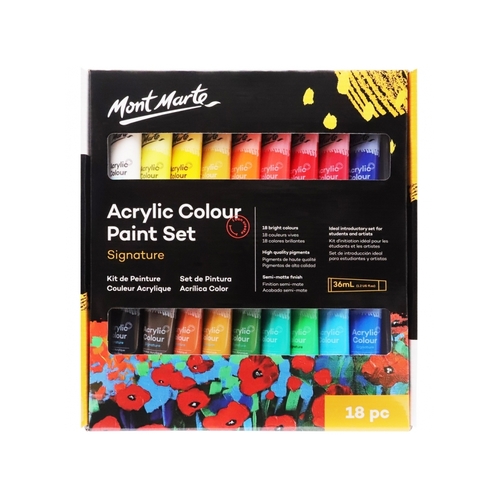 Mont Marte Studio Acrylic Paint Set 18 x 36ml Excellent Range of Colours - MSCH1836