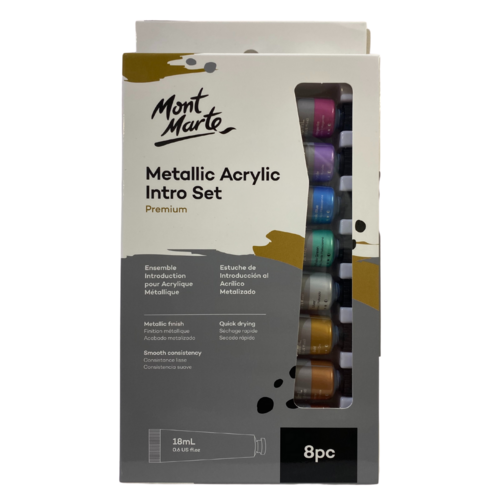 Mont Marte Metallic Acrylic Introduction Set 8 x 18ml Paint Tubes - PMMT8181