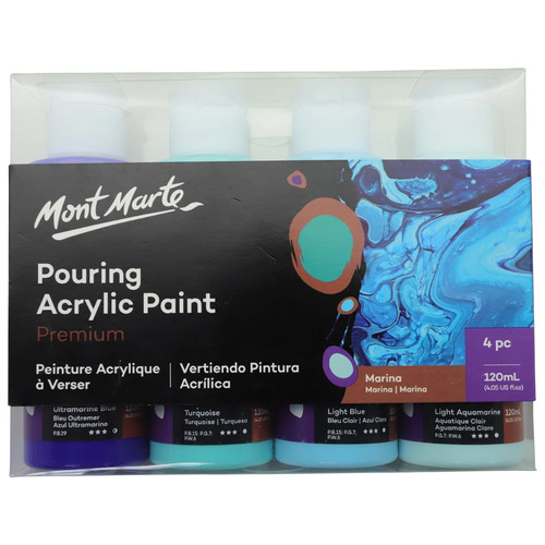 Mont Marte Pouring Acrylic Paint 120ml 4 Piece - Marina for Fluid Art - PMPP4001