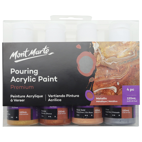 Mont Marte Pouring Acrylic Paint 120ml 4 Piece - Metallic for Fluid Art - PMPP4004