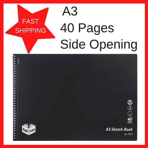 Spirax Sketch Book P533 A3 Side Opening 40 Pages - BLACK