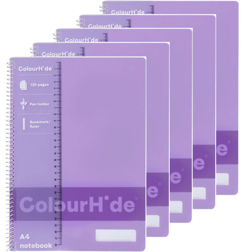 ColourHide A4 Notebook 120 Pages Purple - 5 Pack
