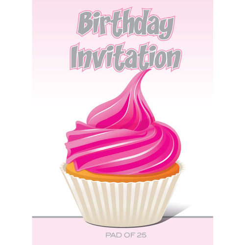 Ozcorp 18th Birthday Invitation Pad 25 X A5 Sheets - Pink Cupcake Design