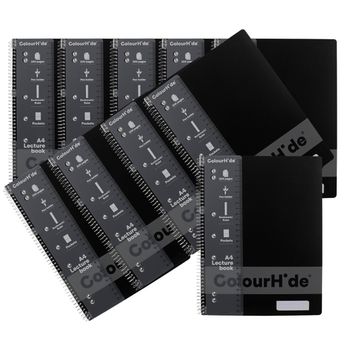 ColourHide A4 Lecture Notebook 200 Page Black - 10 Pack