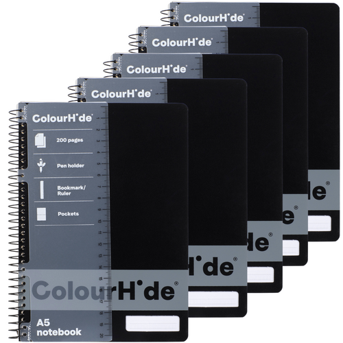 ColourHide A5 Notebook 200 Pages Black - 5 Pack