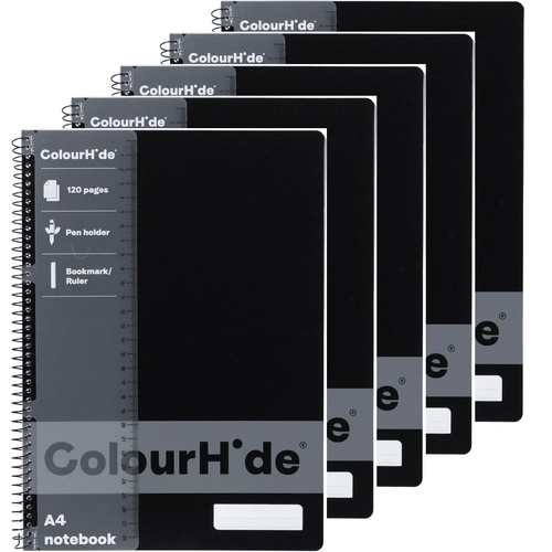 ColourHide A4 Notebook 120 Pages Black - 5 Pack