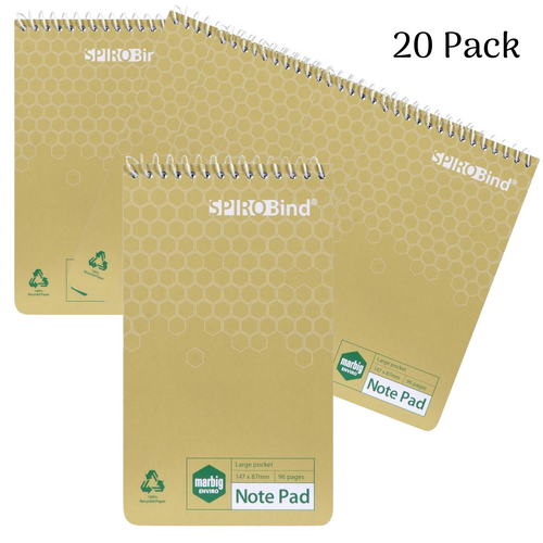 Marbig Spiro 100% Recycled Pocket Notebook, 96 Pages 1147mm x 87mm 18050E - 20 Pack
