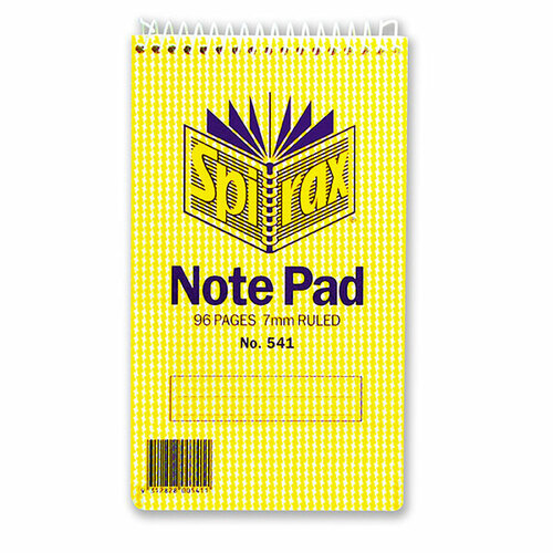 Spirax 541 Spiral Pocket Note Pad 20 Pack - 96 Pages Top Opening