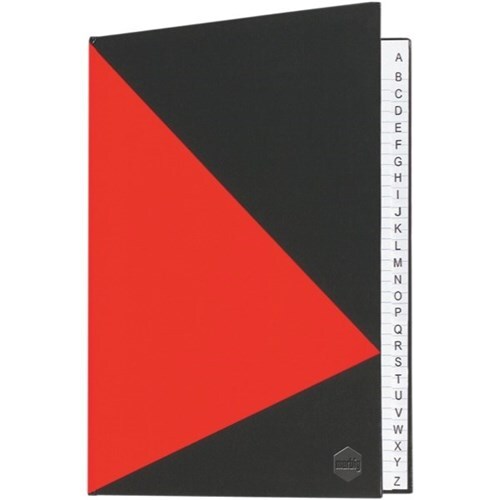 Marbig A4 A-Z Indexed Notebook Hard Cover Case Bound Ruled 200 Page - Red/Black