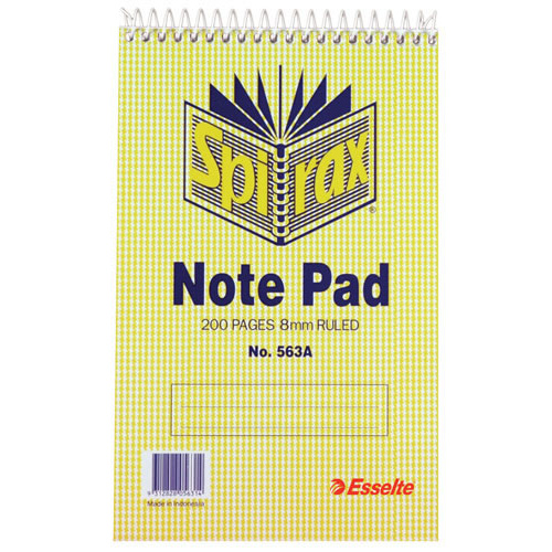 Spirax 563A Spiral Notebook, Note Pad Top Opening Shorthand 200 Pages 