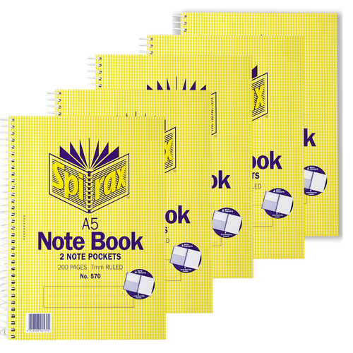 Spirax 570 A5 Spiral Notebook, Note Pad Side Opening 200 Pages 56570 - 5 Pack