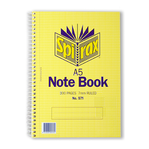 Spirax 571 A5 Spiral Notebook, Note Pad Side Opening 300 Pages 56571 - 5 Pack