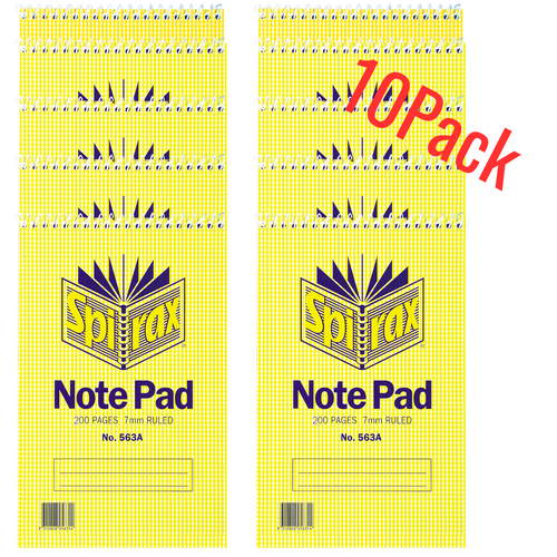 Spirax 563A Note Pad 200 Pages Top Opening Reporters Notebook 10 PACK - 56049