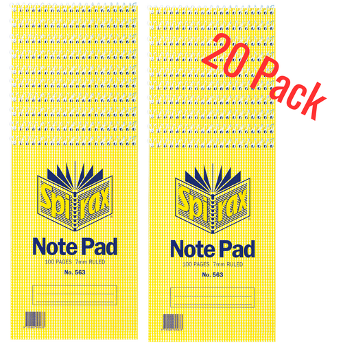 Spirax 563 Note Pad 100 Pages Top Opening Notebook 20 PACK - 56048