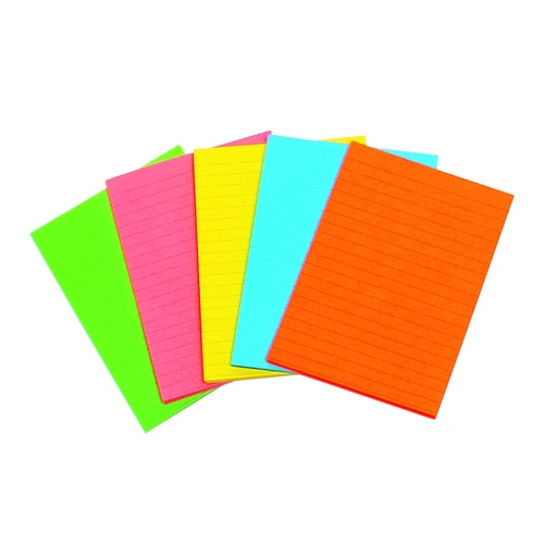 A6 Coloured Ruled Office Pads Fluoro Assorted Colours - 10 Pack