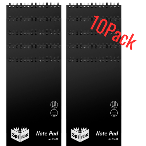 Spirax P563A PP Note Pad 200 Pages Top Opening 5604900 10 PACK - Black