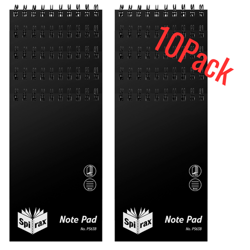 Spirax P563B PP Note Pad 300 Pages Top Opening 10 PACK - Black