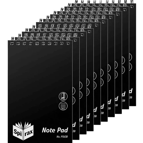 Spirax P563B PP Note Pad 300 Pages Top Opening BLACK - 10 PACK