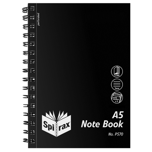 Spirax P570 A5 Spiral Notebook Side Opening 200 Pages (5 PACK) 5657000 - Black