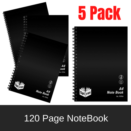 Spirax P595A A4 Polypropylene Side Opening Notebook 240pg Black - 5 Pack