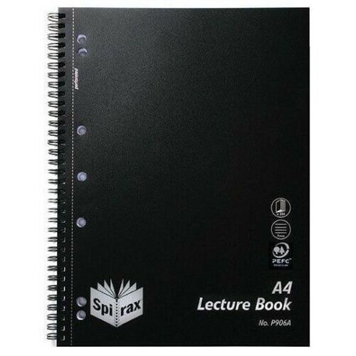 Spirax P906 Polypropylene Side Opening Lecture Book 140 Page Black 10 Pack