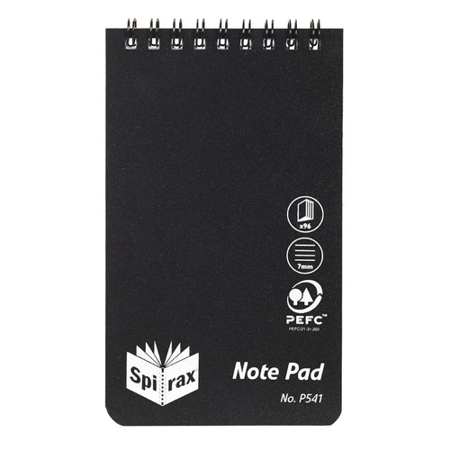 Spirax P541 PP Note Pad 5 Pack Top Opening 96 Pages 5524100 - Black
