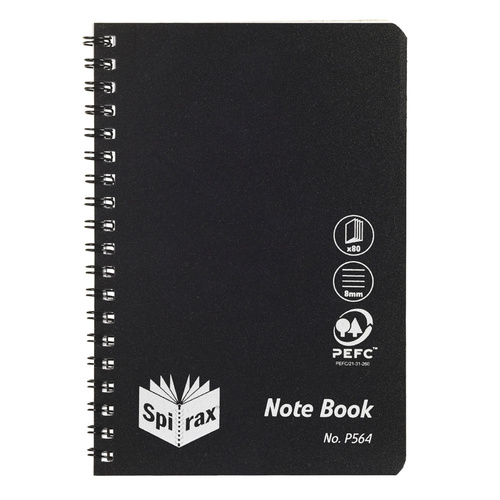 Spirax P564 Polypropylene Side Opening Notebook 80pg Black - 5 Pack