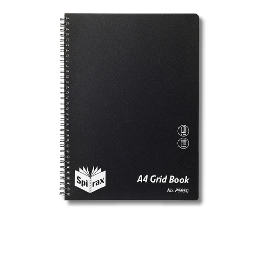 Spirax A4 P595G Grid Book 200 Page Side Opening PP Black - 5 Pack