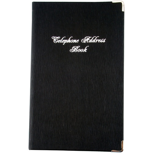 Cumberland Telephone Address Book PU Cover Padded With Silver Corners 203 x 127mm - Black