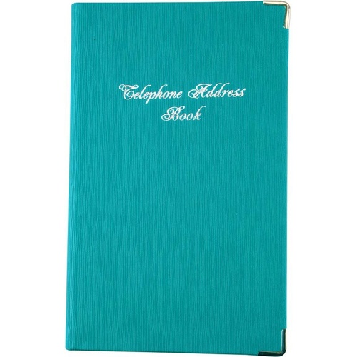 Cumberland Telephone Address Book PU Cover Padded With Silver Corners 203 x 127mm - Teal