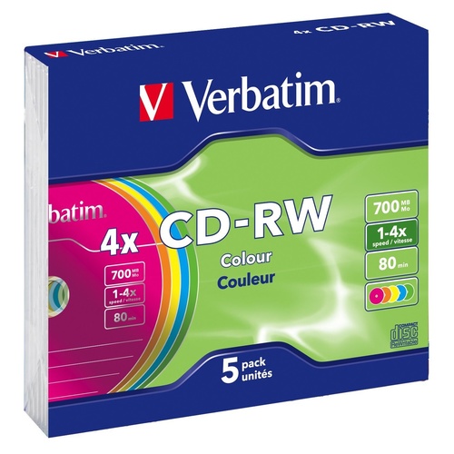 Verbatim Rewritable CD-RW Disk 80 Min CD & DVD Drives "5 Pack" Slim Case - V43133