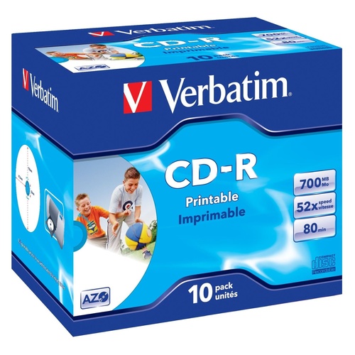 Verbatim CD-R 80 Min Wide IJ Printable JC 10 Pack 52X - 41920
