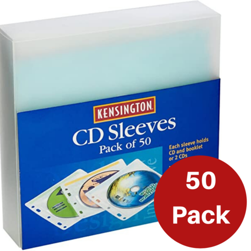 Kensington  CD/DVD Sleeve 2 CD Capacity Soft Protective Material + Binder Holes - 50 Pack
