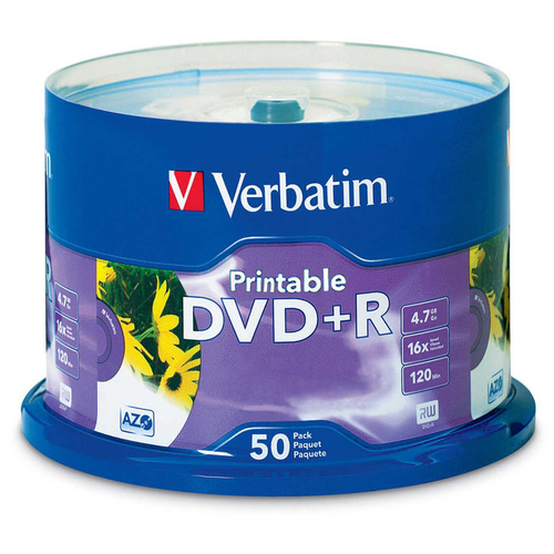 Verbatim DVD+R 4.7GB 16X White InkJet Printable 50 Pack  - V95136
