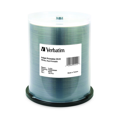 Verbatim CD-R 80 Min White Wide Thermal 100 Pk 52X - V95252