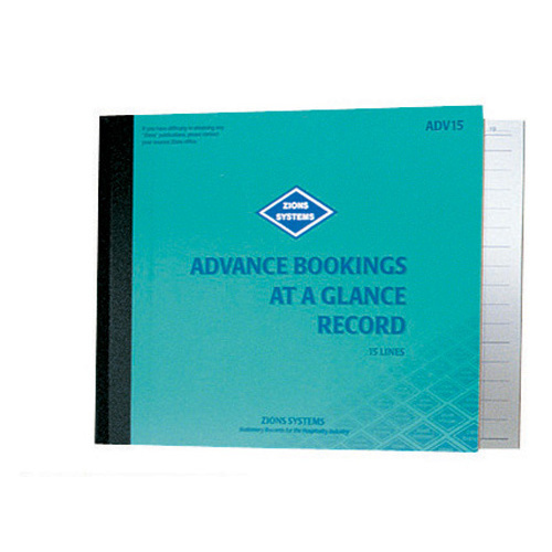 Zions 15 Line Advance Bookings at a Glance Record Book 230 x 290mm ADV15