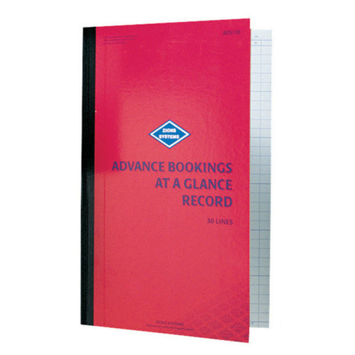 Zions 30 Line Advance Bookings at a Glance Record Book 450 x 290mm ADV30