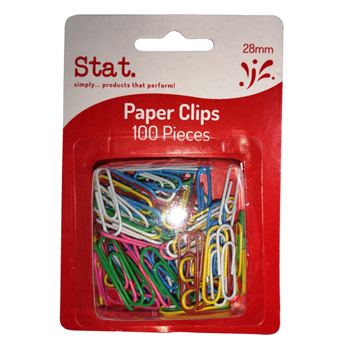 STAT Paper Clips 28mm Small 100 Pack Multi Colour