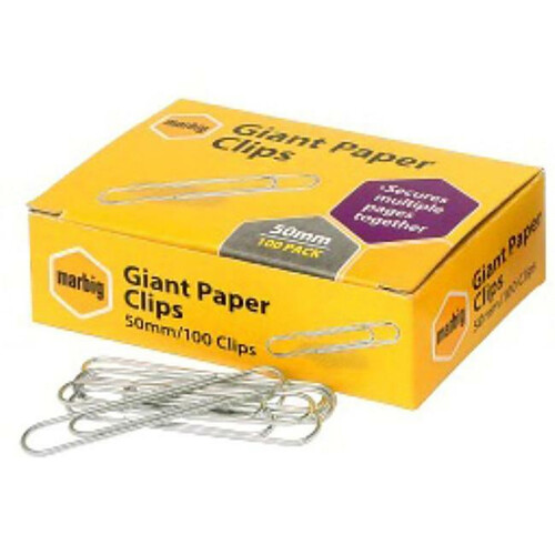 Marbig Paper Clips 50mm Large Chrome 87090 - 100 Pack