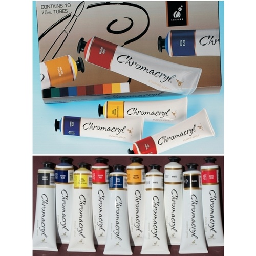 Chromacryl Student Acrylic Paint Boxed Set 75ml Tubes 10 Pack - CC80300